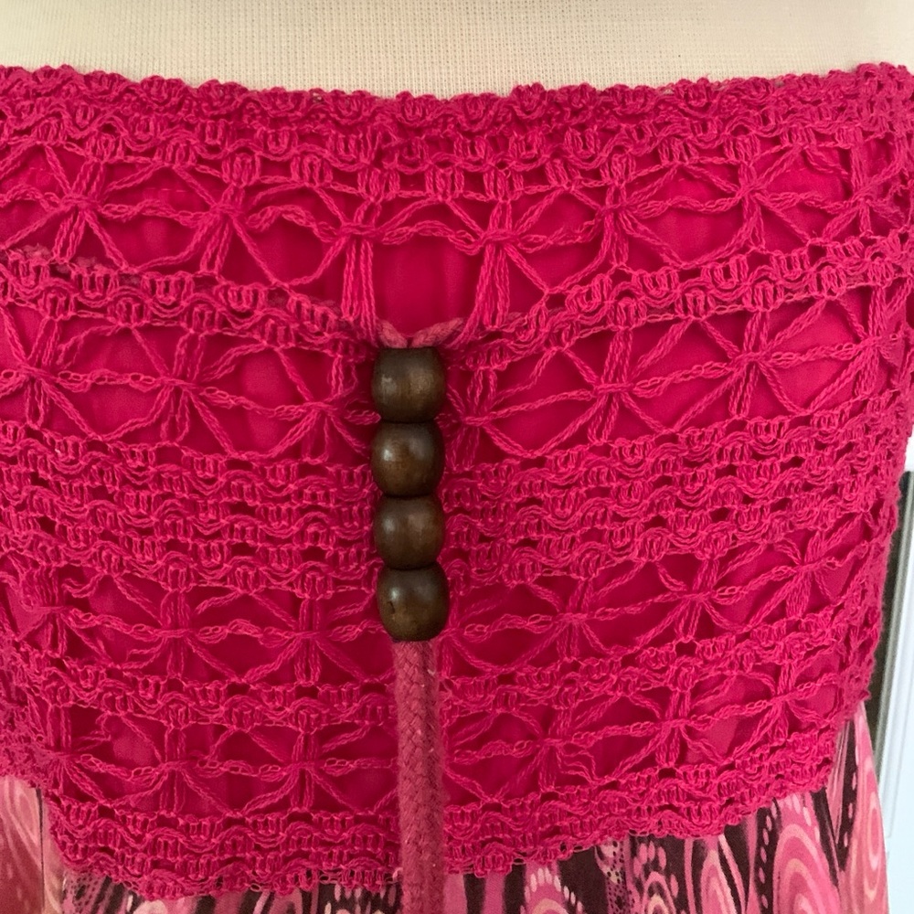 Pink Crochet Top with Wooden Beads